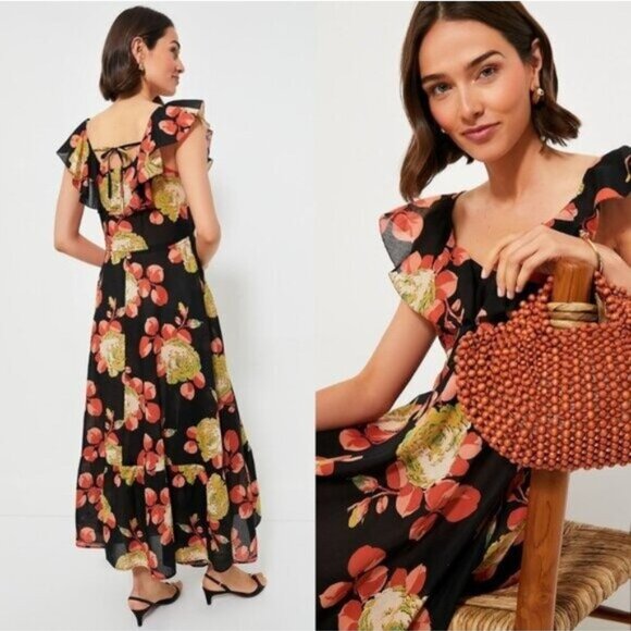 The Great NEW Cabbage Rose Print The Geranium Dress Black Floral Maxi Dress M - Picture 3 of 11